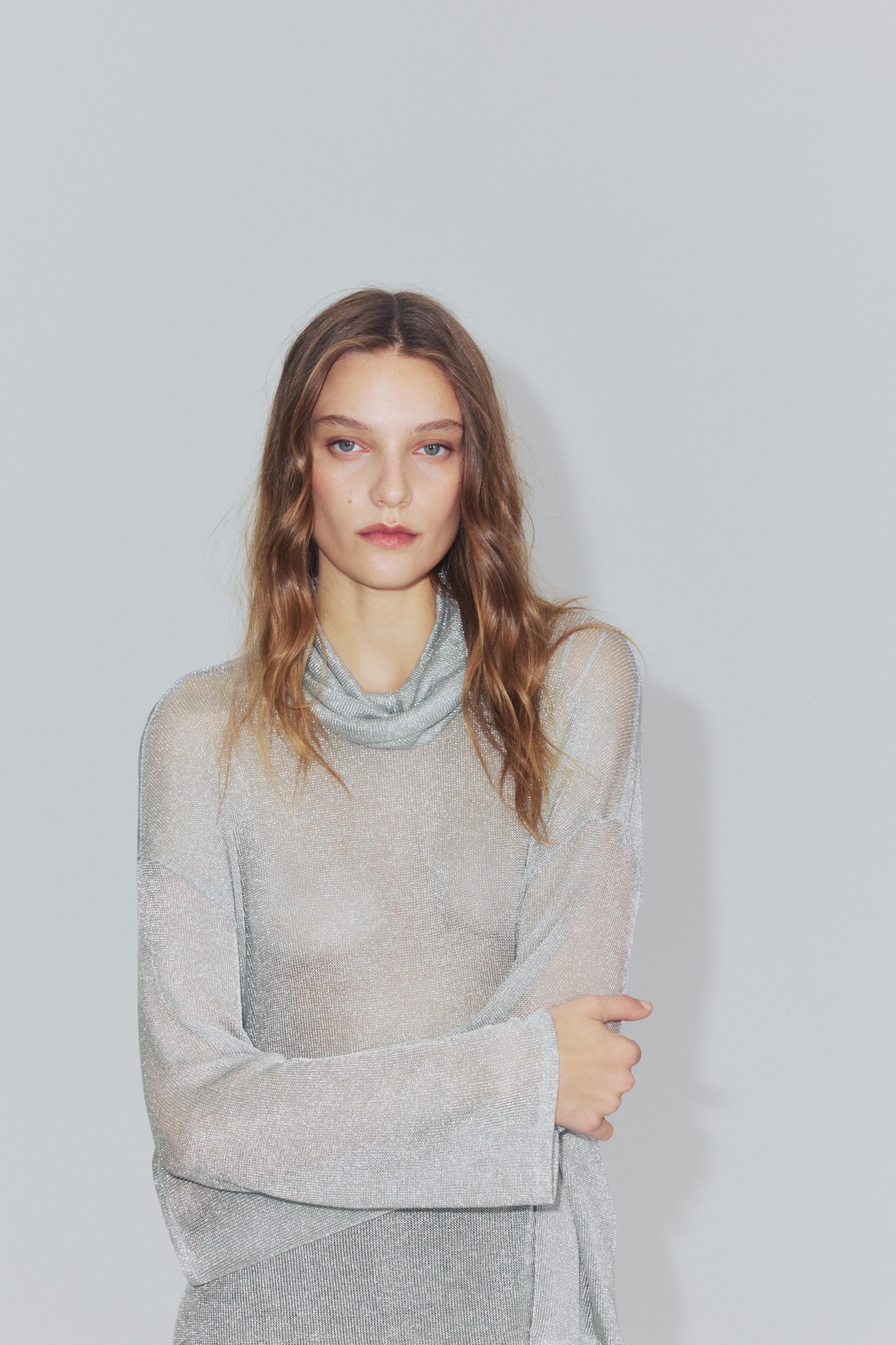 METALLIC YARN TOP - Silver | ZARA United States