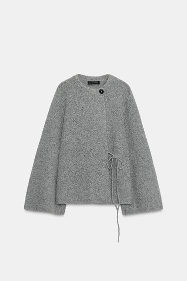 KNIT KIMONO COAT WITH SLIT SLEEVES - Light grey by Zara