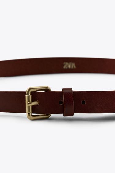 LEATHER MULTI-POSITION BUCKLE BELT - Dark red by Zara - Image 3