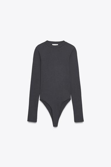 COTTON MODAL BODYSUIT - Charcoal grey by Zara