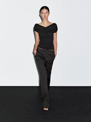 Zara Satin flared fit trousers - Black - Image 0