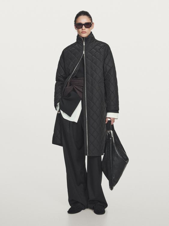 Long water-repellent oversize quilted parka