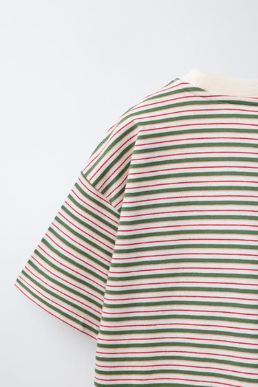 T-SHIRT RAYURES AVEC INSCRIPTION BRODÉE - rayures de Zara - Image 3