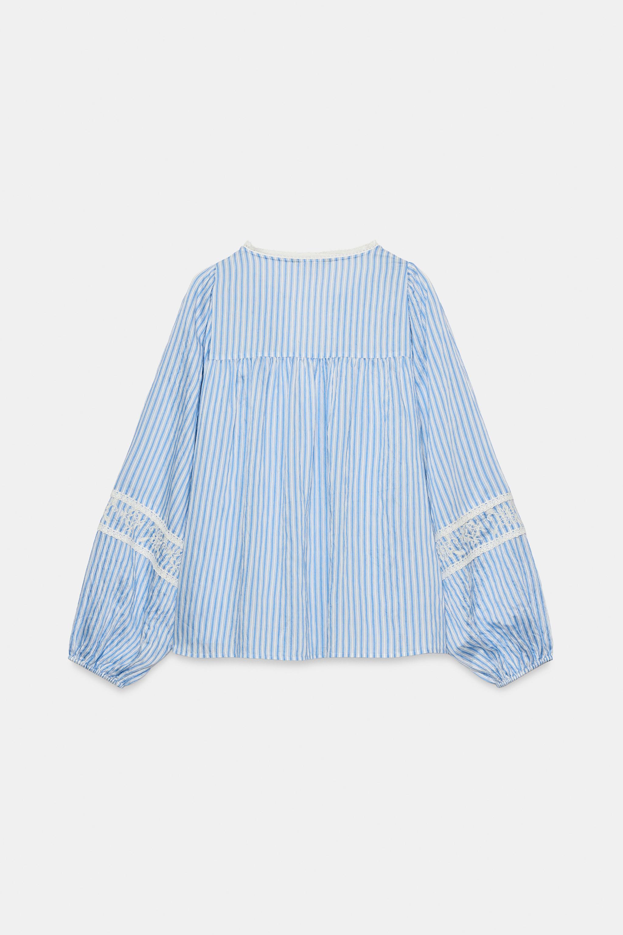 STRIPED EMBROIDERED BLOUSE - striped | ZARA United States