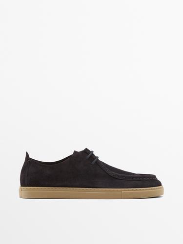 Zara Soft leather moc toe shoes - Navy Blue