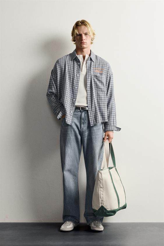 Детская рубашка Zara Embroidered Plaid, цвет: Синий / Тёмно-синий