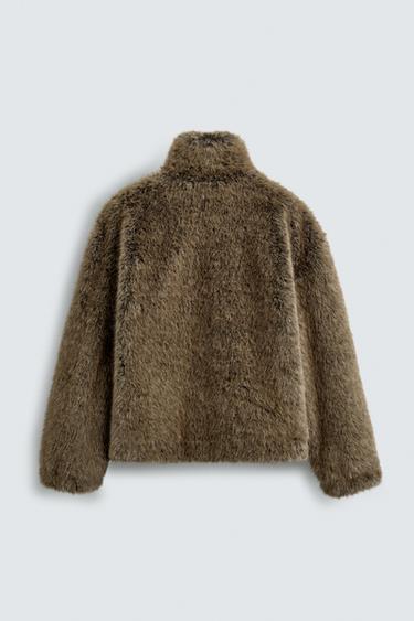 SHORT FAUX FUR COAT - Brown by Zara - Image 9