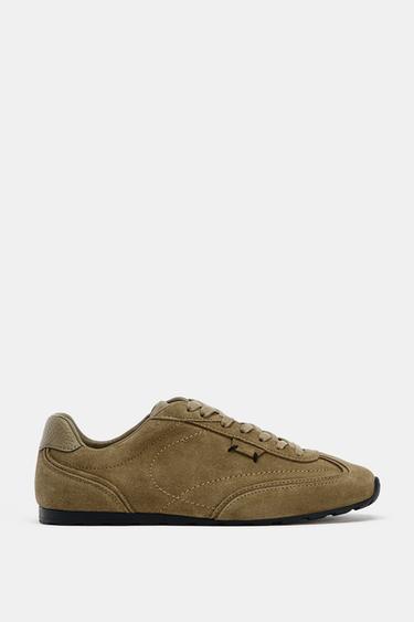 LEATHER SNEAKERS - Khaki Green by Zara