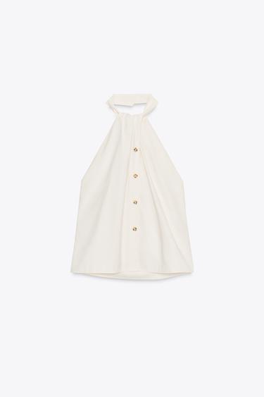 HALTER WAISTCOAT TOP - Ecru by Zara