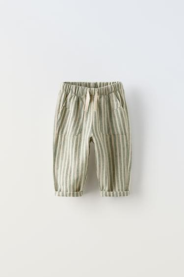 CALÇA LISTRADA RÚSTICA - VERDE da Zara - Imagem 0