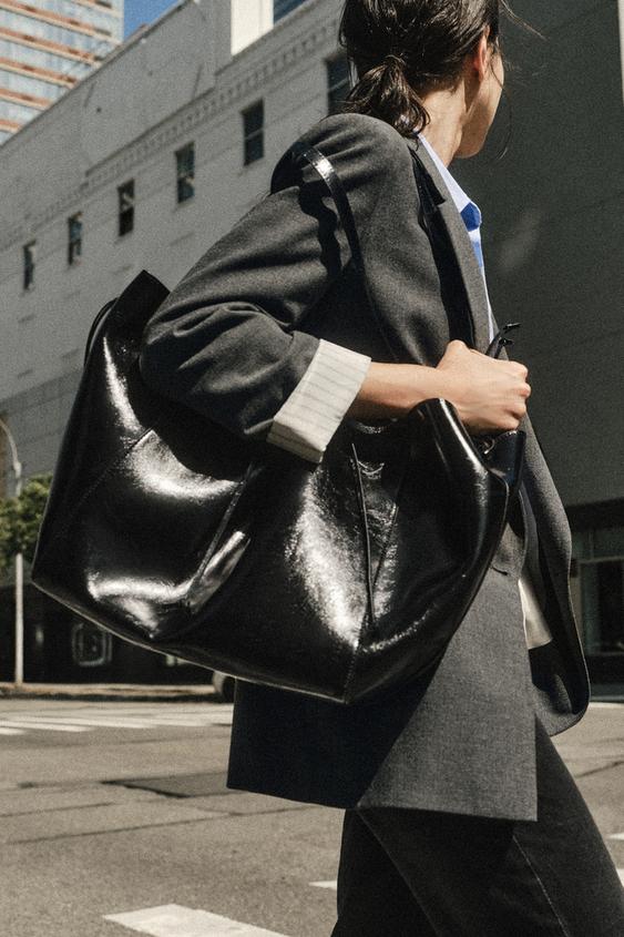 Zara GATHERED SHOPPER BAG - Black - Image 0