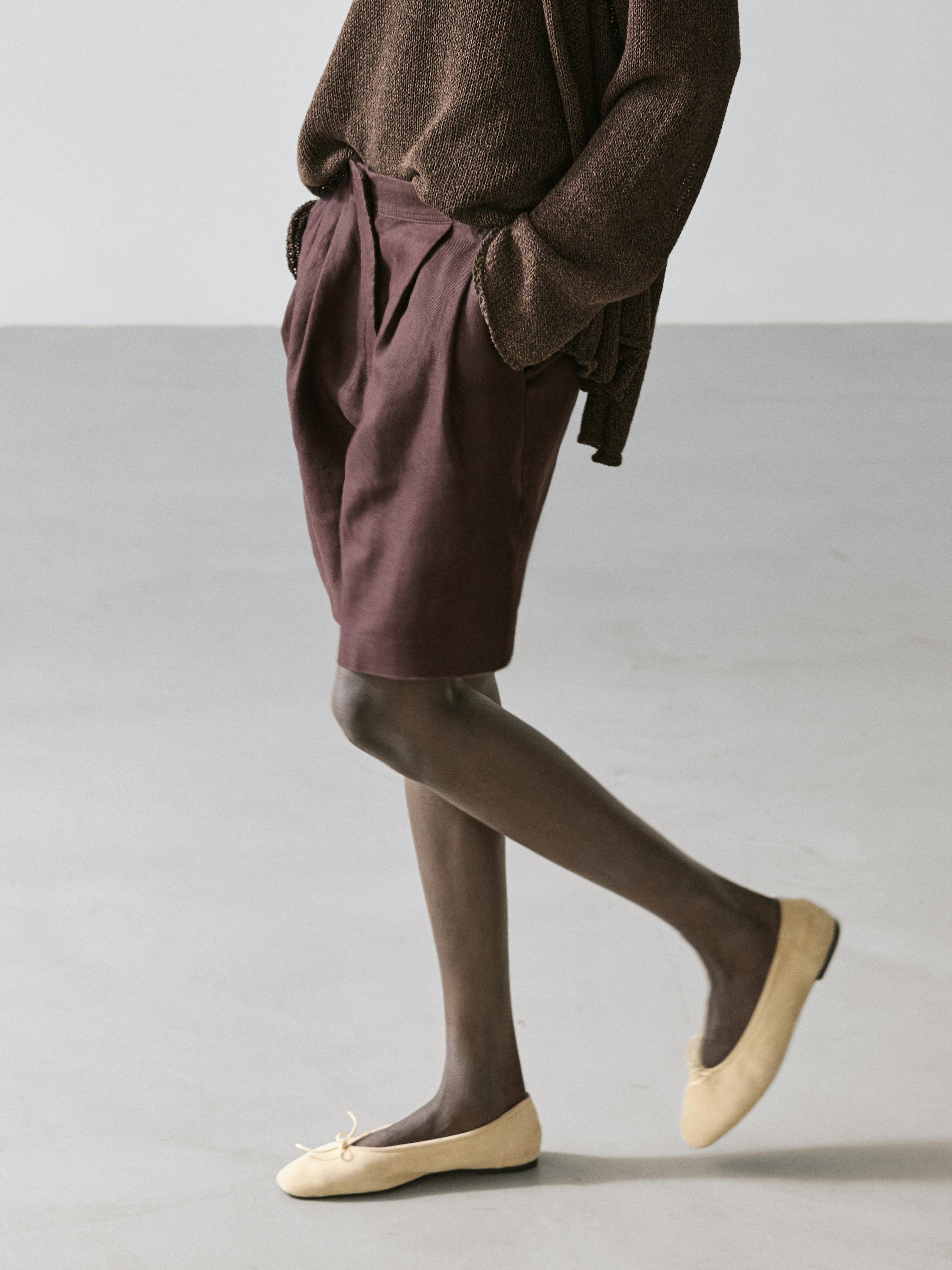 100% linen short pleated Bermuda shorts