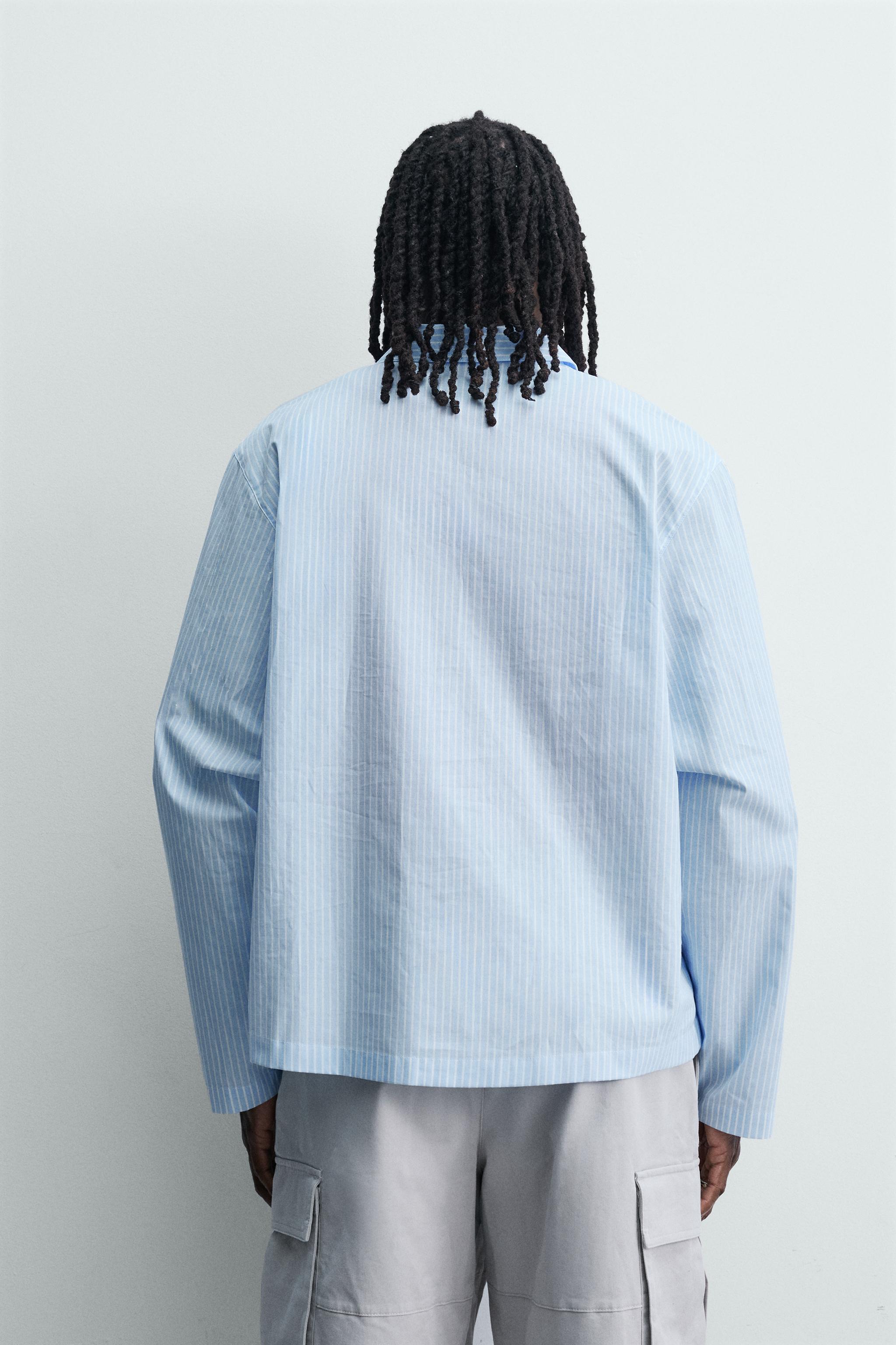 BOXY FIT TEXT PRINT STRIPED SHIRT