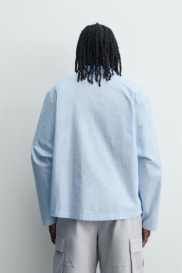 BOXY FIT STRIPED SLOGAN SHIRT - Light blue by Zara - Image 2