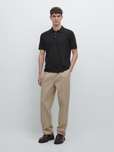Zara Short sleeve cotton knit polo shirt - Black