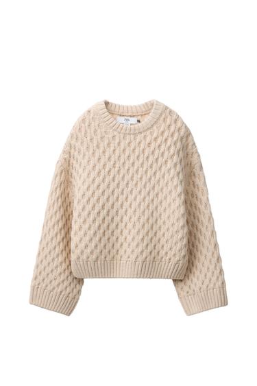 Zara LIMITED EDITION CABLE KNIT JUMPER - Ecru