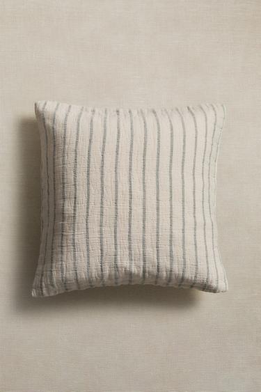 CHILDREN'S STRIPED MUSLIN CUSHION COVER - Green / Blue by Zara - Image 5