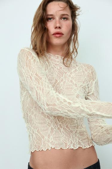 TOP ENCAJE - Blanco roto de Zara