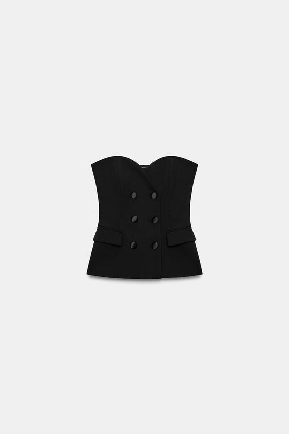 TOP BOTONES SATINADOS - Negro de Zara - Imagen 0