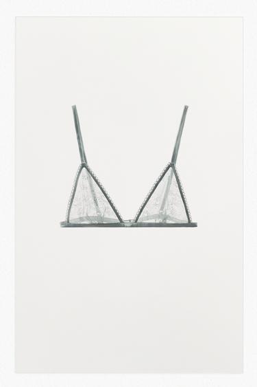 Zara LACE MESH TRIANGLE BRA - Gray
