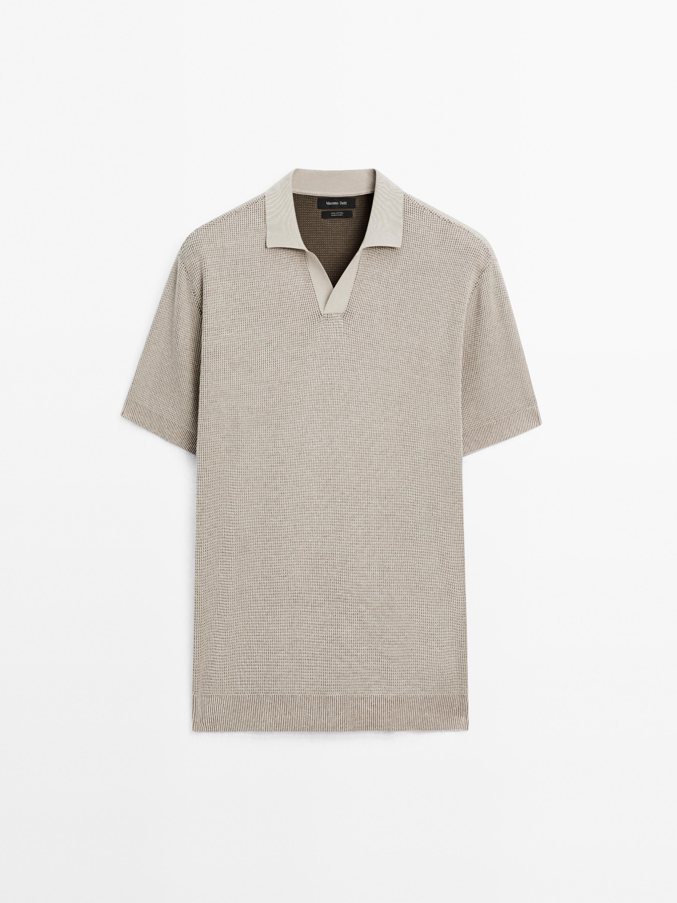 Polo en maille à col V texturé