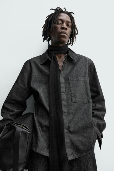 CHEMISE EN DENIM LAVÉ - Noir de Zara - Image 4
