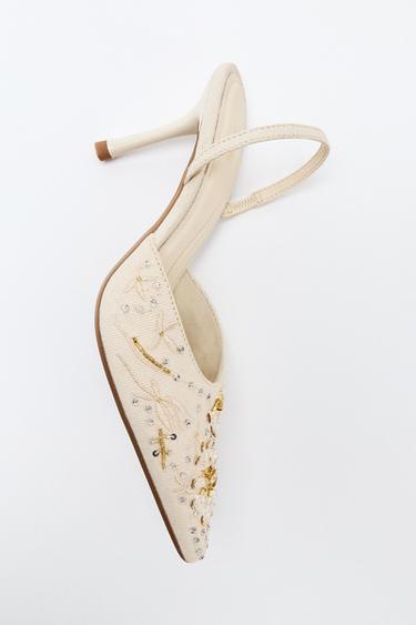 RHINESTONE SLINGBACK HEELS - Ecru by Zara