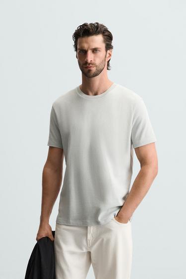 Zara REGULAR FIT KNIT T-SHIRT - Blue gray