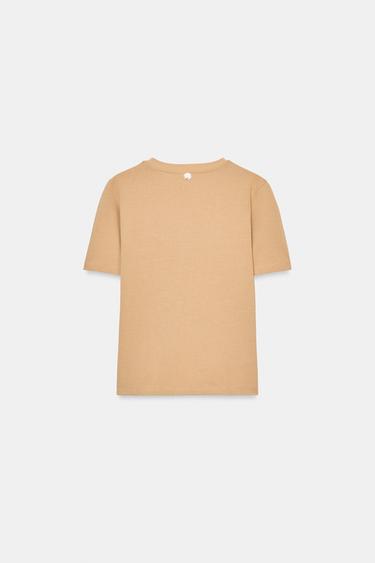 T-SHIRT WITH CONTRAST POCKET - camel by Zara - Image 6