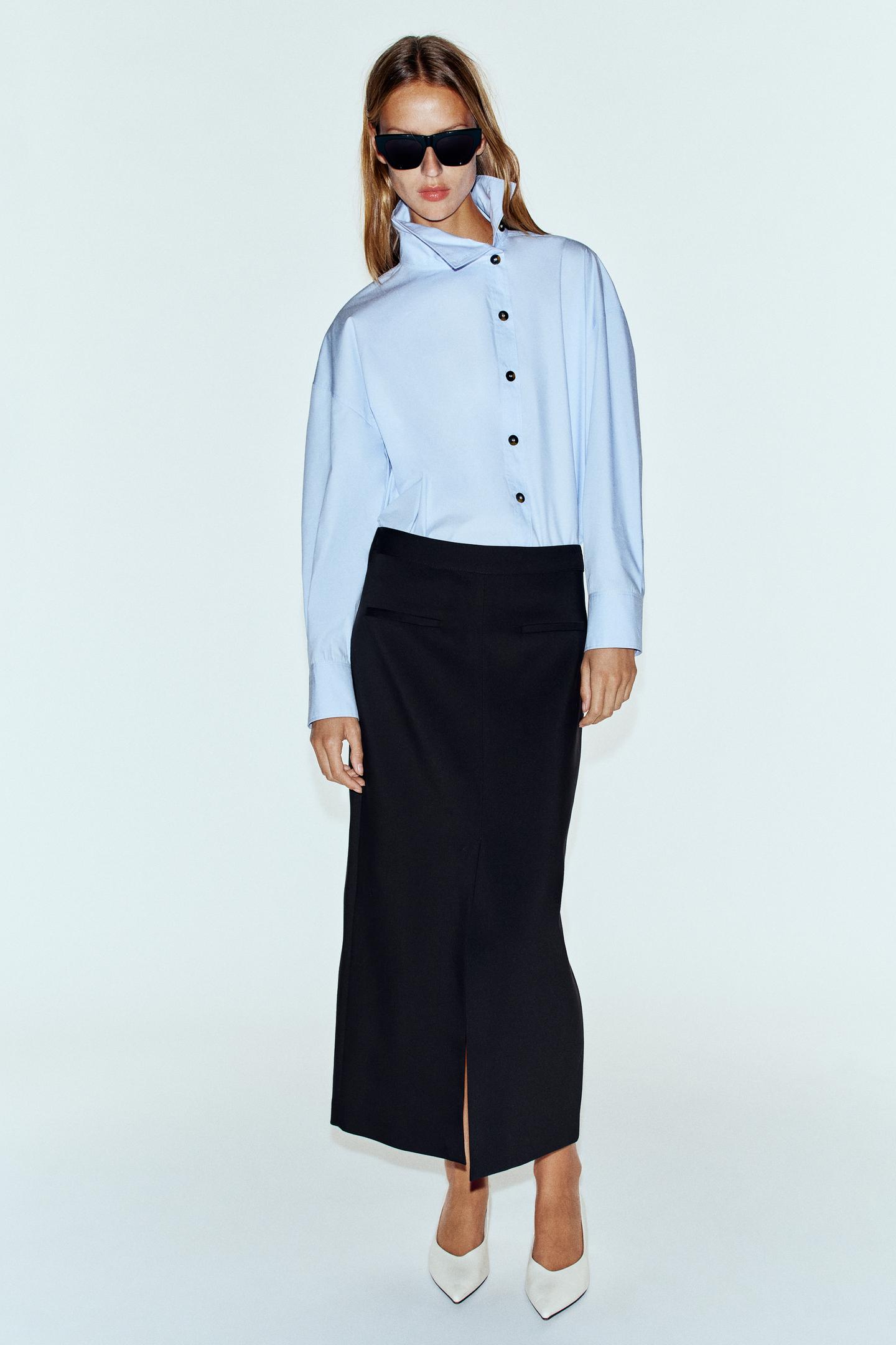 Женская юбка Zara Slit MIDI, цвет: Чёрный