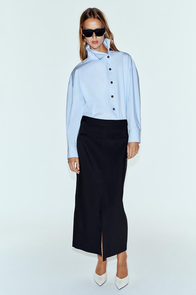 SLIT MIDI SKIRT — Black