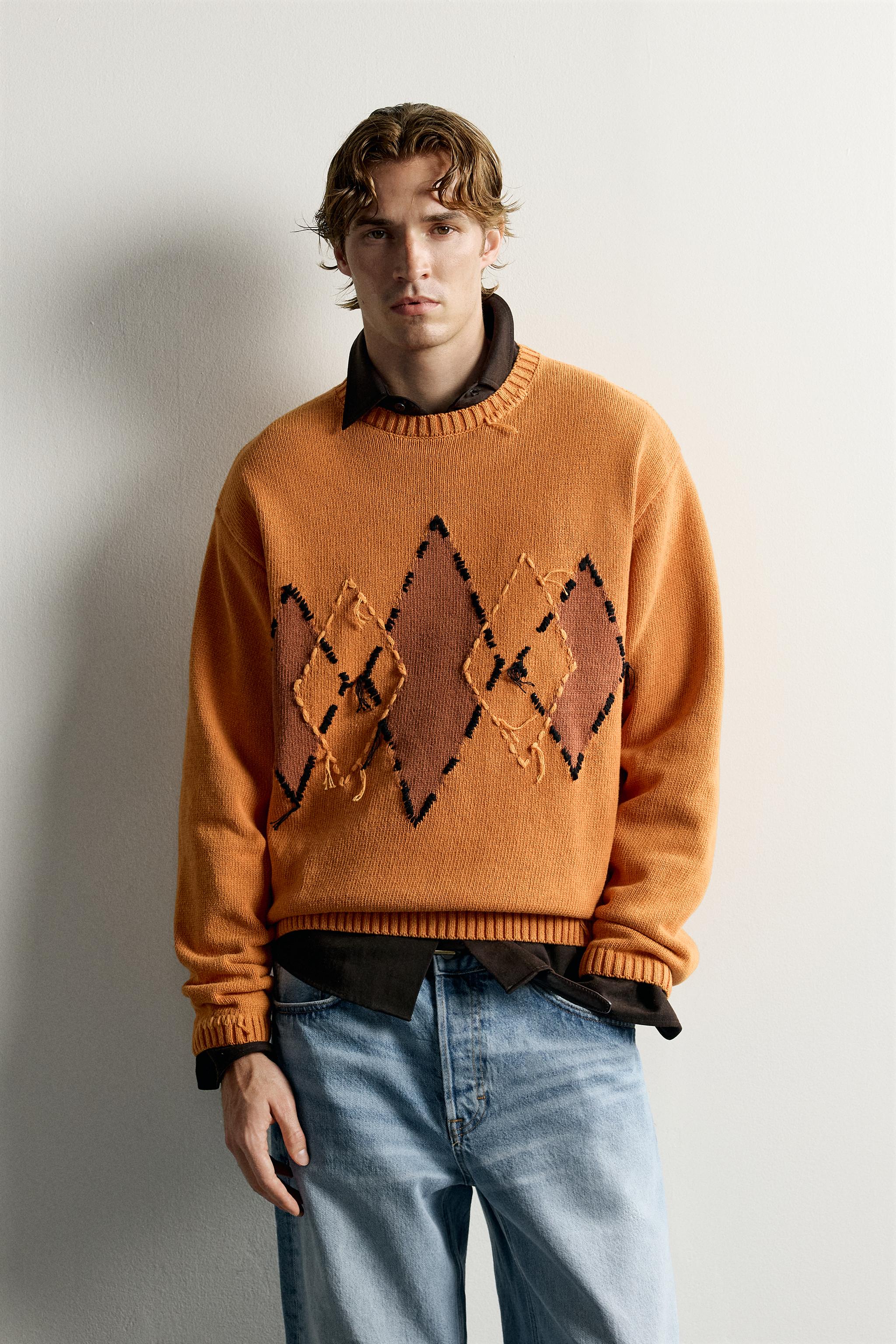 Zara GEOMETRİK JAKARLI KUMAŞ RELAXED FIT SÜET KAZAK görsel 2