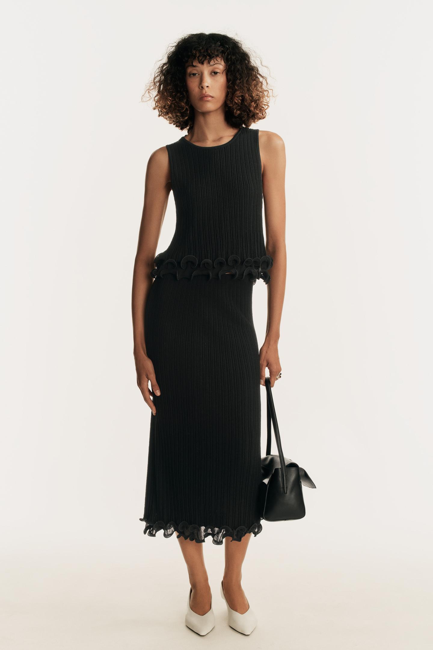 Женская юбка Zara Double-Layer Knit MIDI, цвет: Чёрный — фото 1