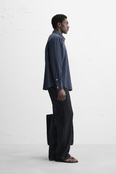 PANTALON STRAIGHT FIT 100 % LIN - Bleu marine foncé de Zara - Image 3