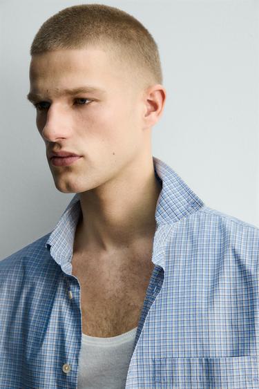 RELAXED FIT CHECK SHIRT - Sky blue by Zara - Image 6