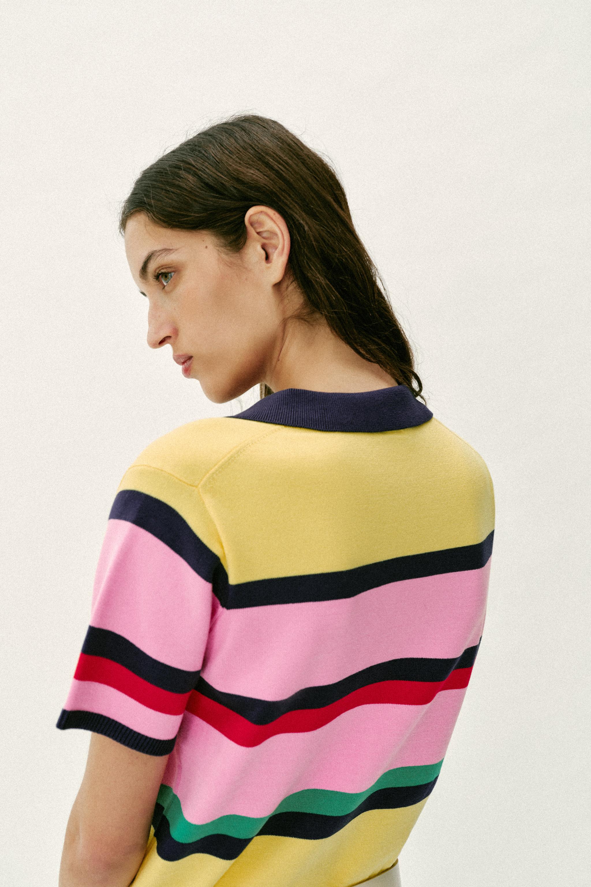 STRIPED KNIT POLO TOP