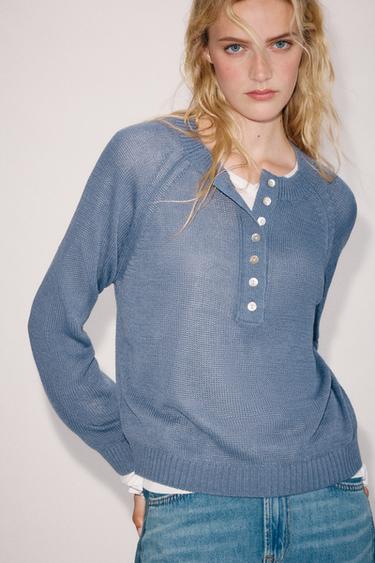 BUTTON KNIT JUMPER - Blue by Zara