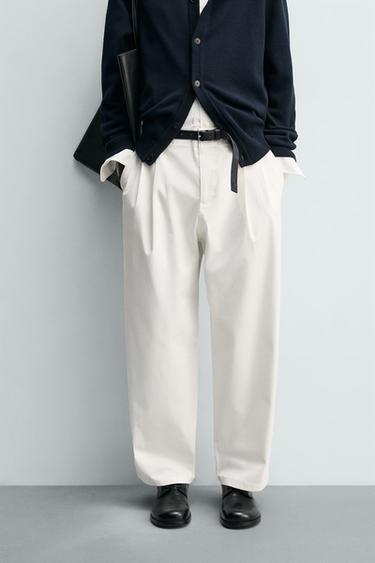 PLEATED WIDE-LEG TROUSERS - Ecru by Zara