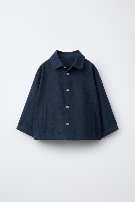 CAMISA AMPLA COM BOLSOS E LINHO - Índigo da Zara - Imagem 0