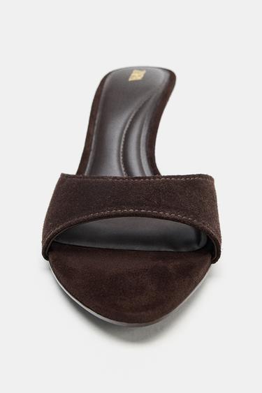 SANDALES À TALONS EN CROÛTE DE CUIR - Marron de Zara - Image 3