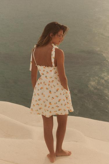 ROBE EN POPELINE IMPRIMÉE ORANGE - blanc-orange de Zara - Image 4