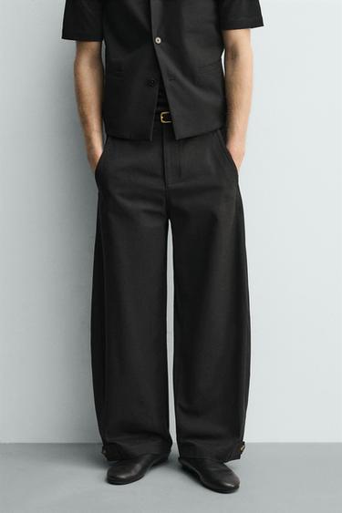 Zara RELAXED FIT ADJUSTABLE HEM PANTS - Black