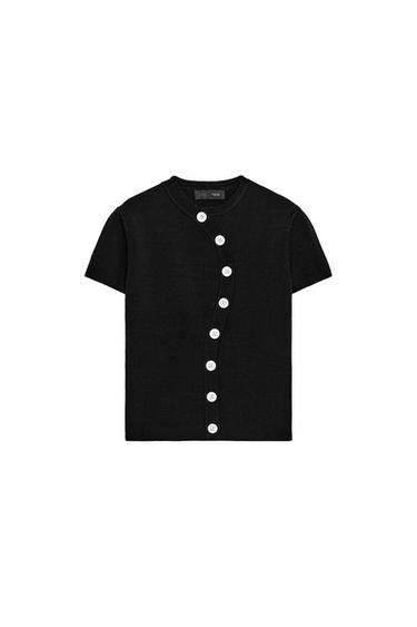 ASYMMETRIC FASTENING KNIT TOP - Black by Zara