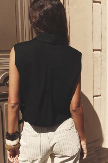 LINEN TOP - Black by Zara - Image 2
