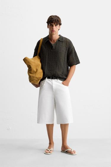 CROCHET TEXTURED POLO SHIRT - Grey green by Zara - Image 0