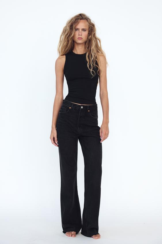 JEANS TRF WIDE LEG CU TALIE ÎNALTĂ FULL LENGTH - Negru de la Zara - Imaginea 0