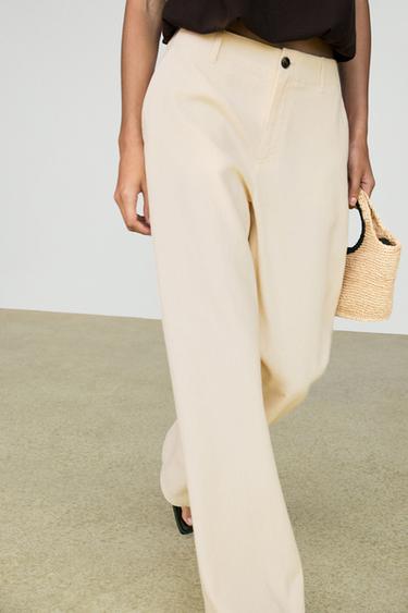 Zara Linen blend relaxed fit pants - Tan marl