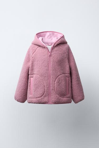 FAUX SHEARLING JACKET WITH HOOD - Pink by Zara - Image 0