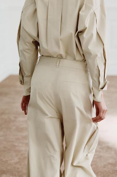 Zara ZW COLLECTION LIMITED EDITION PLEATED PANTS - Light beige