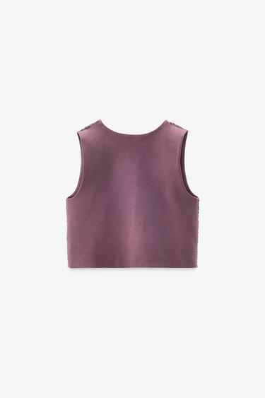 GILET BRODÉ AVEC FANTAISIE - Violet de Zara - Image 4